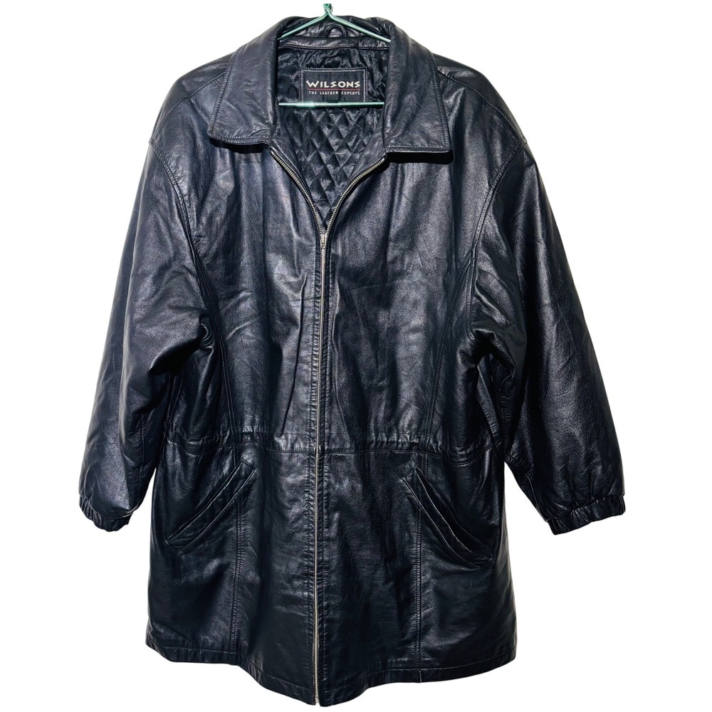 Vtg. Wilson's Leather Black Leather Quilted Interior Zip Up Jacket | Size XL‎